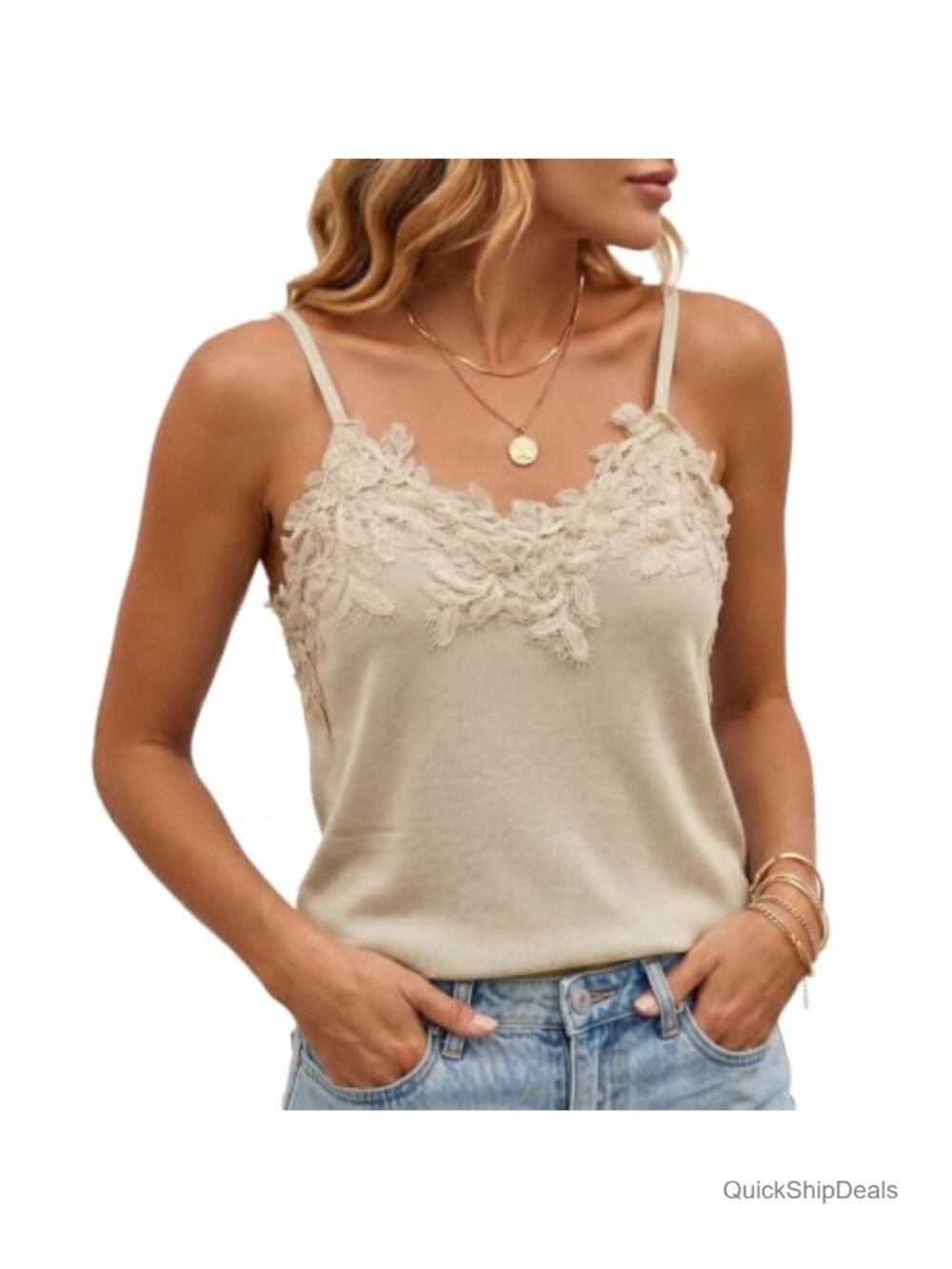 Lace Camisole V-Neck Spaghetti Strap Sleeveless Knit Top